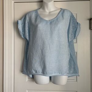 NWT Kaktus Light Blue V-Neck Linen Womens Top